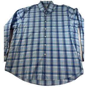 Peter Millar Blue Plaid Long Sleeve Button Down Shirt Men XXL Cotton Casual Golf